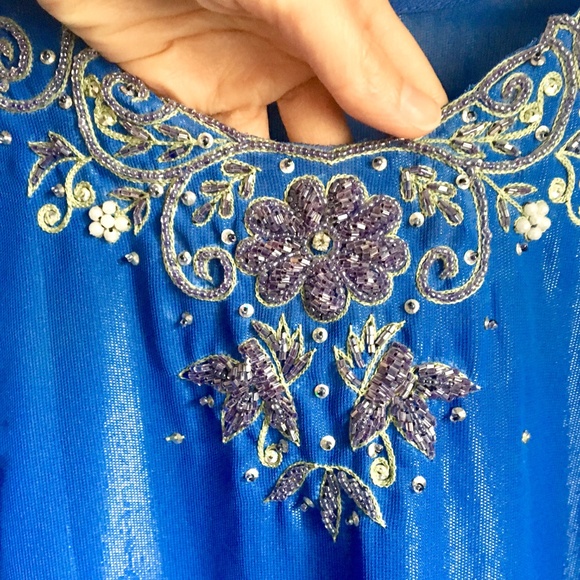 {Kurti} Sequin & Pearl Sapphire Blue Tunic Dress - Picture 3 of 8
